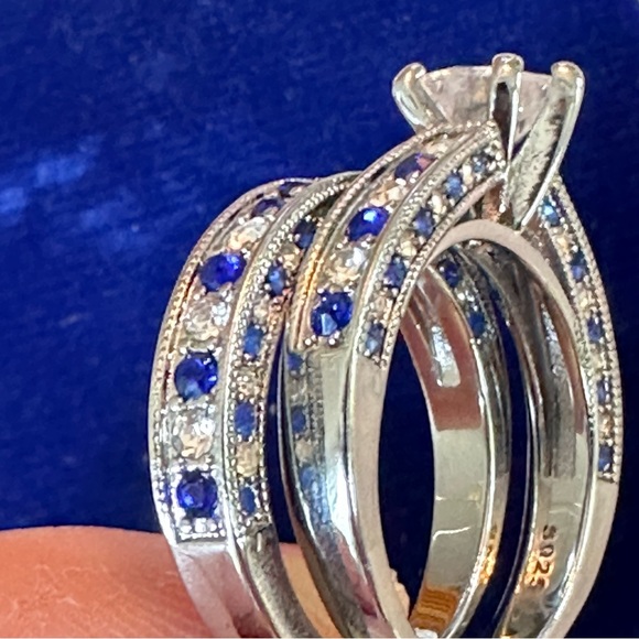 NEW Women’s Engagement & Wedding Band White & Sapphire Blue CZ 925 Size 9 - Picture 6 of 9